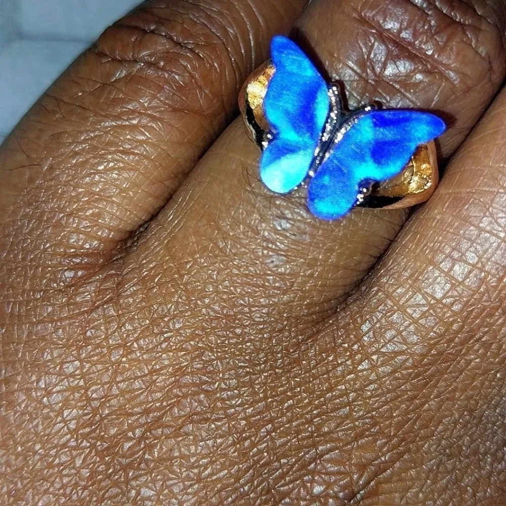 Elegant Deep Blue Butterfly Ring sz 7